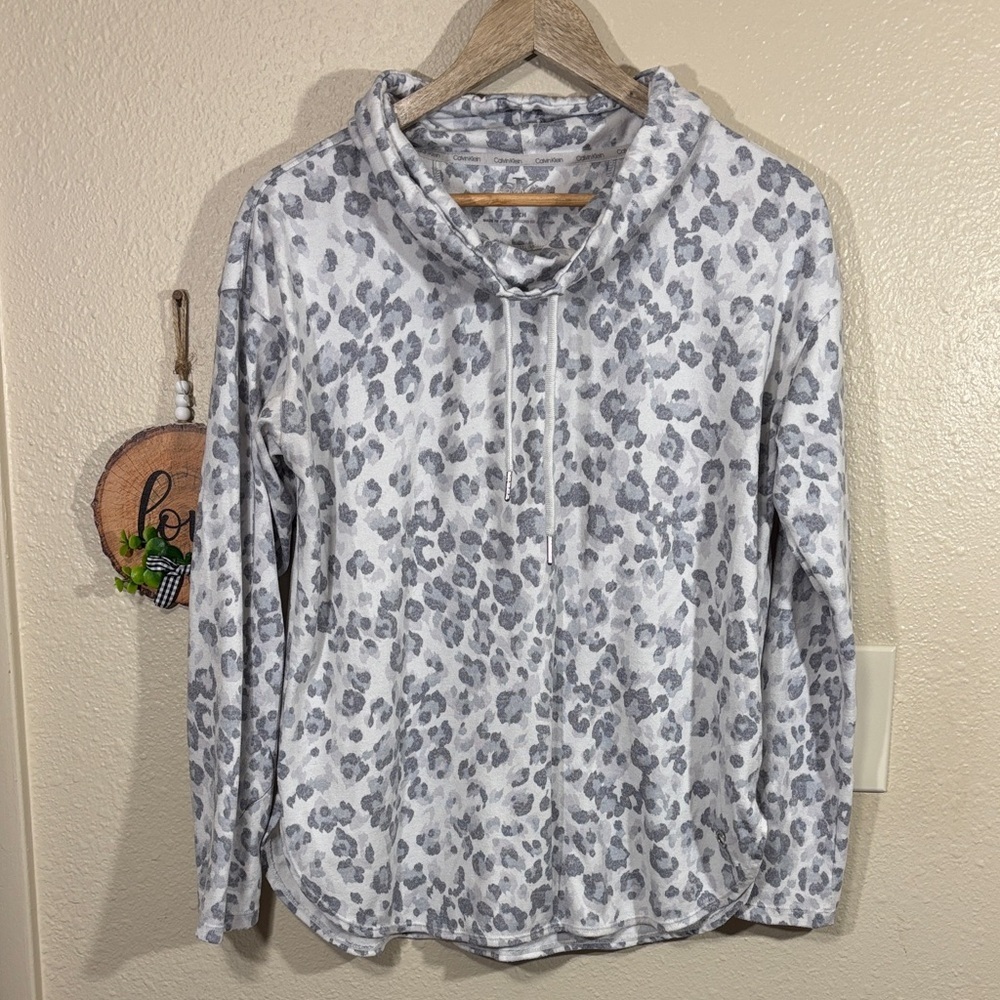 Calvin Klein Gray Leopard Print Women's Sweater Top Size S